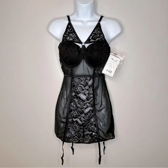 Dreamgirl Black Babydoll Bustier Garter Lingerie Size M NWT - Picture 3 of 12